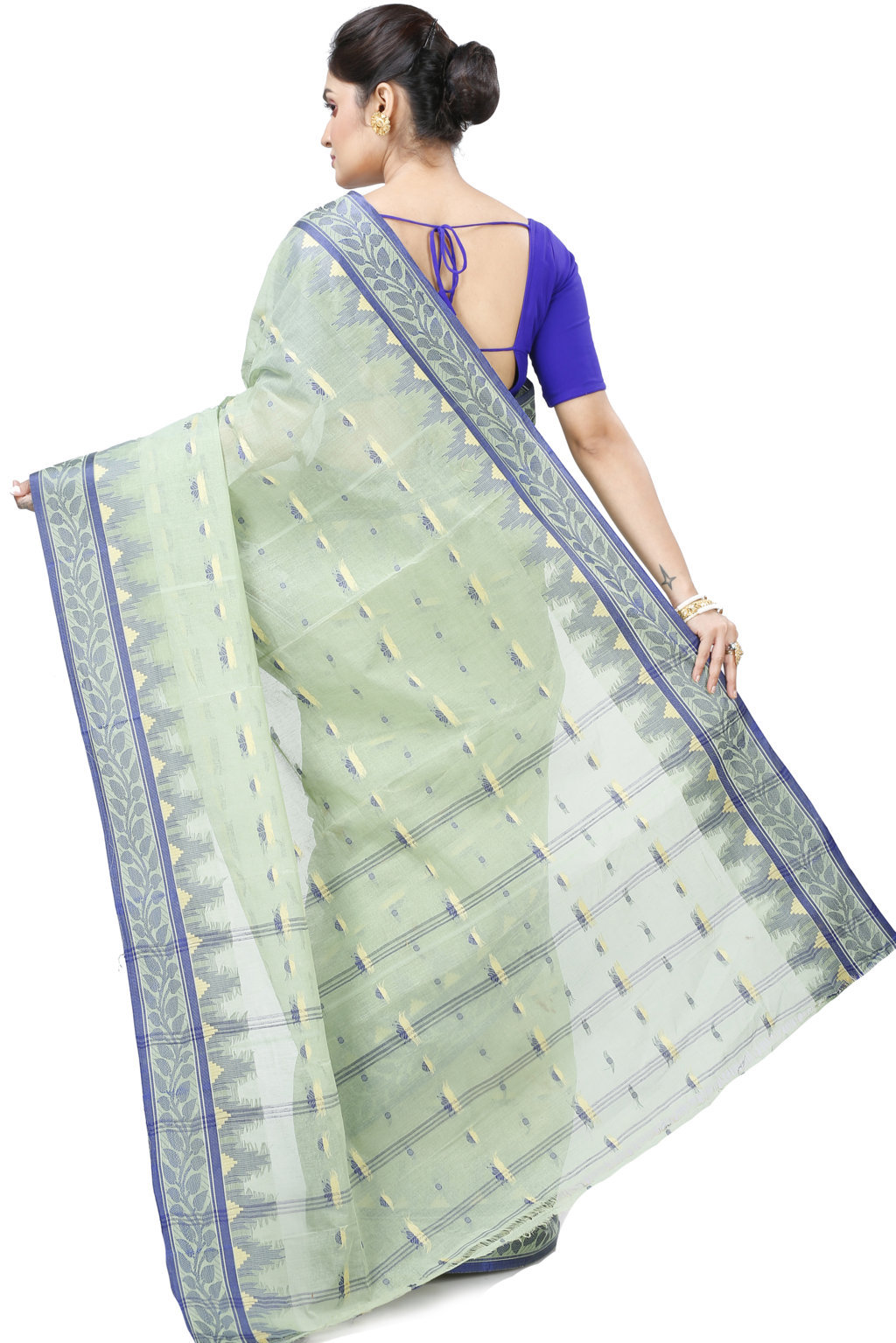 See Green Pure Cotton Gunjan Tant Saree (935)